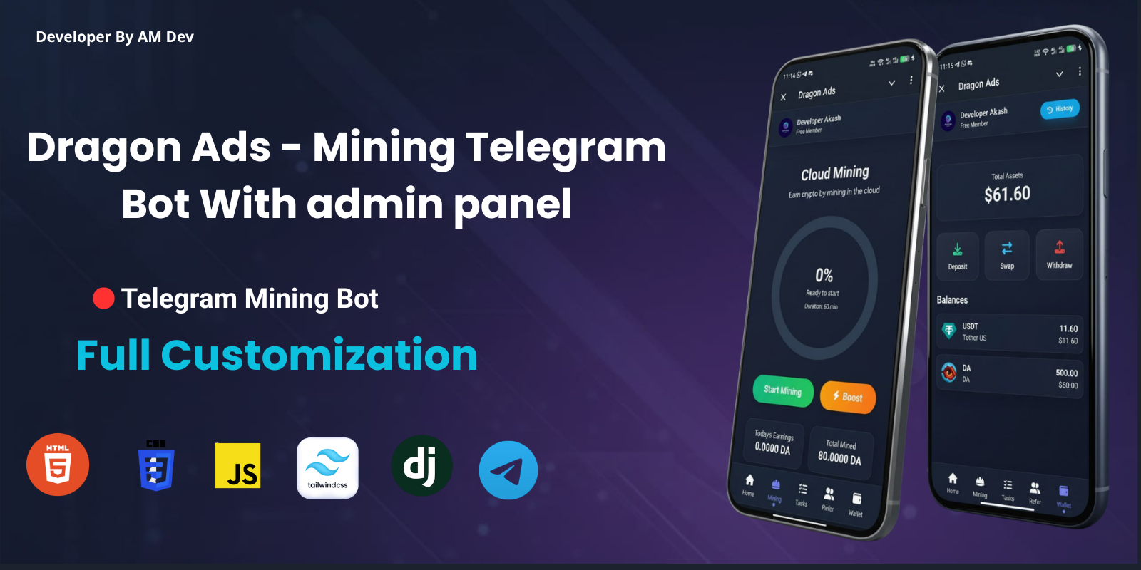 Dragon Ads Telegram Mini App With admin panel